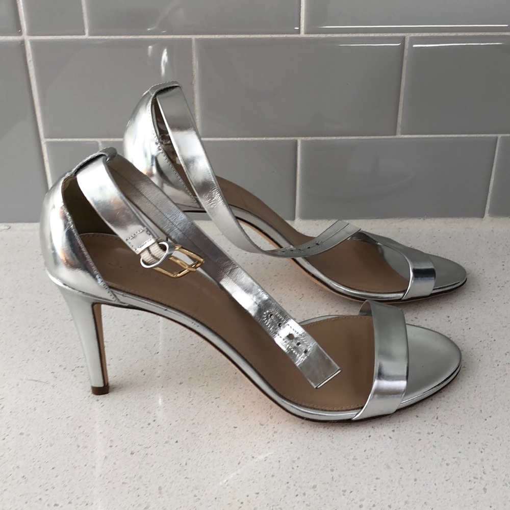 Women’s Jcrew Silver Leather Heels Size 8 New